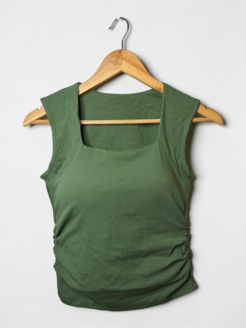 Women’s Square Neck Ruched Tank Padded Top - Green